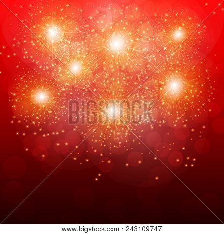 Brightly Colorful Fireworks. Holiday Fireworks Background. Illustration Of Fireworks.