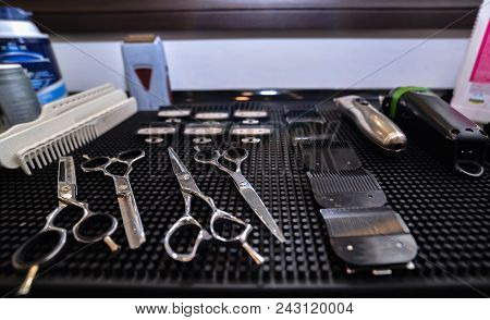 Barber Tools In The Workplace. Men's Haircut.