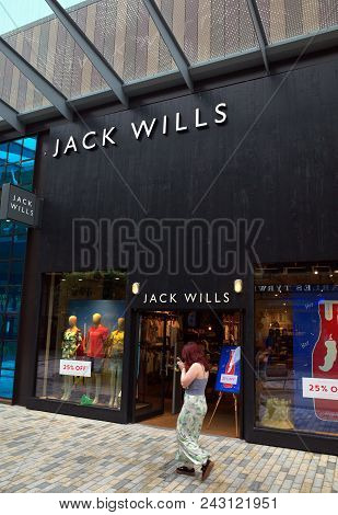 Bracknell, England - May 30, 2018: A Pedestian Passes By The Jack Wills Fashion Clothing Store In Br