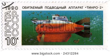 UdSSR - Circa 1990: A Briefmarke gedruckt In UdSSR zeigt The Submarine 