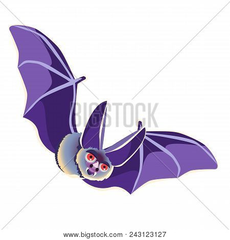 Funny Bat Isolated On White Background. Vector Cartoon.