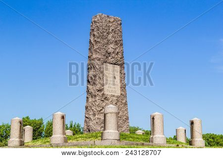 Poltava, Ukraine - May 14, 2018: Monument To The Swedish Soldiers. The Inscription In Swedish And Ru