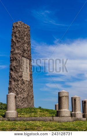 Poltava, Ukraine - May 14, 2018: Monument To The Swedish Soldiers. The Inscription In Swedish And Ru