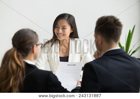 Confident Millennial Asian Applicant Smiling At Job Interview, Happy Beautiful Chinese Candidate Or 