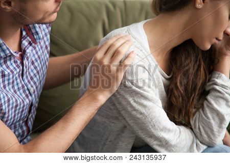 Helping Caring Husband Apologizing Comforting Wife, Understanding Man Expressing Sympathy Encouragin