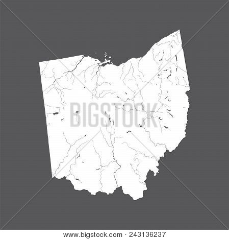 U.s. States - Map Of Ohio. Hand Made. Rivers And Lakes Are Shown. Please Look At My Other Images Of 