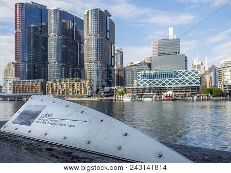 Sydney, Australia - May 22, 2017: Closeup Of Signage On Pier Designating Sydney Wharf On Pyrmont Bay
