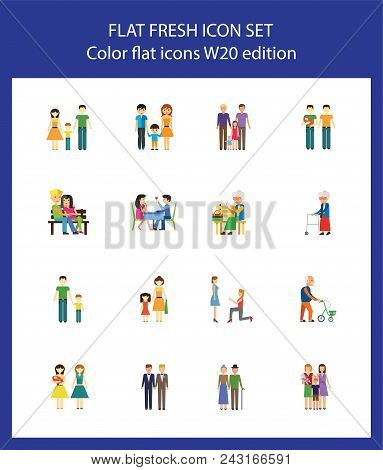 Icon Set Of Human Relationships. Family, Couple, Dating. People Concept. For Topics Like Relations, 