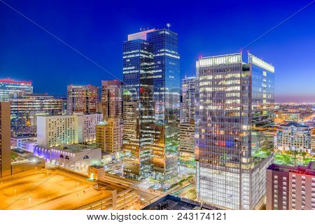 Phoenix, Arizona, USA cityscape in downtown at sunset.