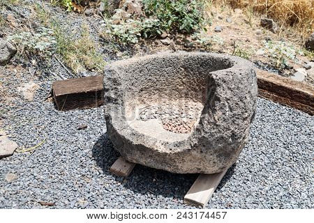 The Remains Of Tools On The Ruins Of The Dir Aziz Synagogue, Built In The Byzantine Period, At The B