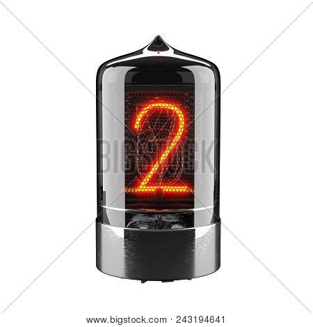 Nixie Tube Indicator Isolated On White. The Number Two Of Retro. 3D Rendering.