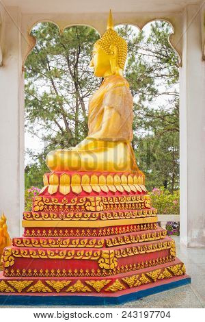 Buddha Statue Side View Among Nature At Phurua National Park, Loei Province Thailand