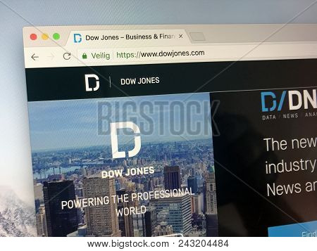 Amsterdam, Netherlands - June 1, 2018: Website Of The Dow Jones Industrial Average Or Djia,  A Stock