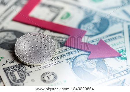 Shiny Silver Mcap Cryptocurrency Coin With Negative Chart Crash Baisse Falling Lost Deficit 3d Rende