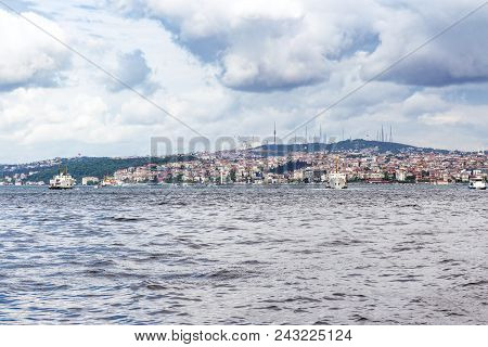 Travel To Turkey - View Of Istanbul City On Watefront Of Golden Horn Bay In Spring