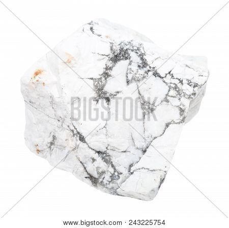 Macro Shooting Of Natural Rock Specimen - Rough Howlite (white Turquoise) Gemstone Isolated On White