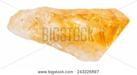 Macro Shooting Of Natural Rock Specimen - Crystal Of Citrine (yellow Quartz) Gemstone Isolated On Wh