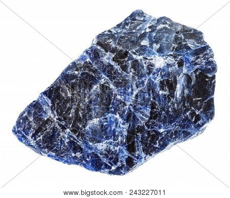 Macro Shooting Of Natural Rock Specimen - Raw Sodalite Gemstone Isolated On White Background