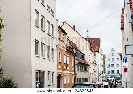 Travel To Germany - Residential Houses In Quarter On Kirchgasse Street In Augsburg City In Rainy Spr