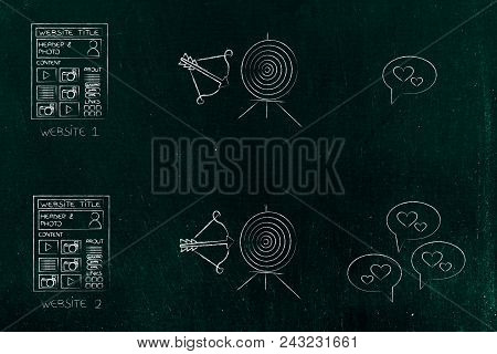 From Unpopular To Popular Websites Conceptual Illustration: Webpage With Target Missed And Not Much 