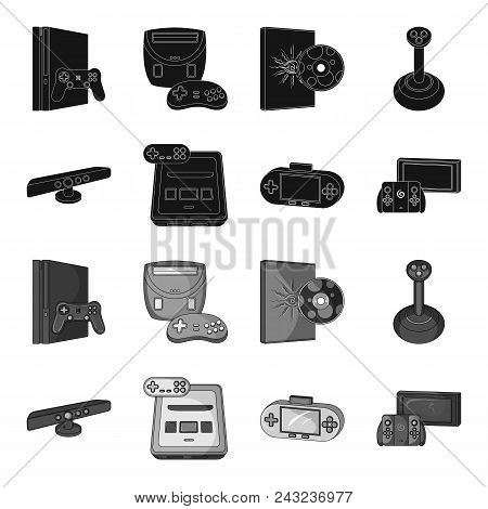Game And Tv Set-top Box Black, Monochrome Icons In Set Collection For Design.game Gadgets Vector Sym