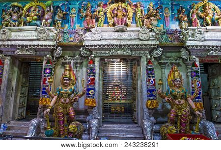 Singapore - Feb 24 : Statues In Sri Veeramakaliamman Temple In Little India, Singapore On February 2