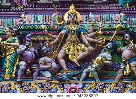 Singapore - Feb 24 : Statues In Sri Veeramakaliamman Temple In Little India, Singapore On February 2