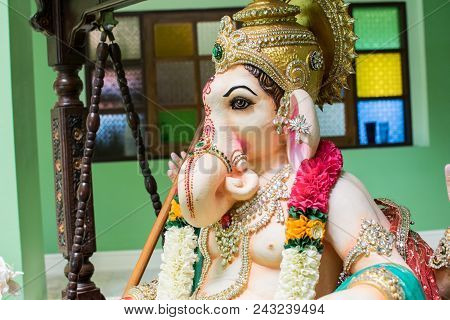 Ganesh Greeting Showing Photograph Of Lord Ganesha Idol  Decoration