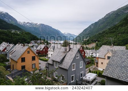 Norway, Odda, July 06, 2017: typical architecture of Norwegian houses