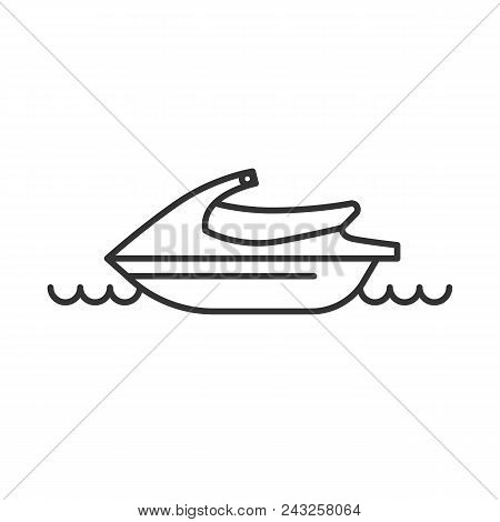 Black Isolated Outline Icon Of Jet Ski On White Background. Line Icon Of Jetski, Scooter