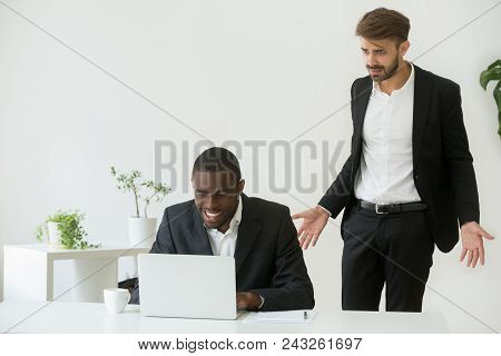 Confused Disappointed Angry Employer Feeling Shocked Observing Funny Employee Entertaining Playing O