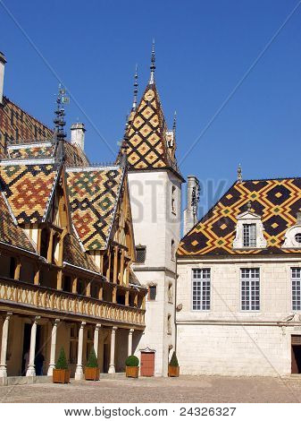 The Mosaic Roof Hospice In Bon (hôtel-dieu De Beaune). France