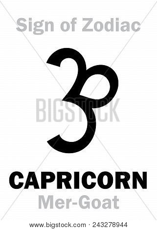 Astrology Alphabet: Sign Of Zodiac Capricorn (the Mer-goat). Hieroglyphics Character Sign (medieval 