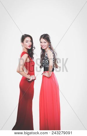 Two young beauty women standing together . Two young beauty wome