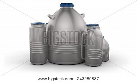 Cryogenic Dewar Flasks Isolated On White. 3d Rendering