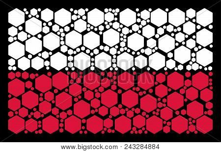 Poland Flag Pattern Composed Of Filled Hexagon Design Elements. Flat Vector Filled Hexagon Symbols A