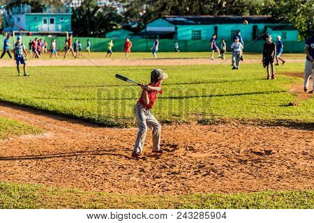 Vinales, Cuba. January 2018. A View Of Children Playing Baseball In Vinales, Cuba.