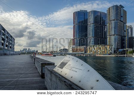 Sydney, Australia - May 22, 2017: Closeup Of Signage On Pier Designating Sydney Wharf On Pyrmont Bay