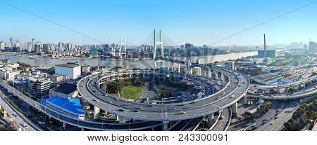 Beautiful Nanpu Bridge, Crossing The Huangpu River, Shanghai, China.