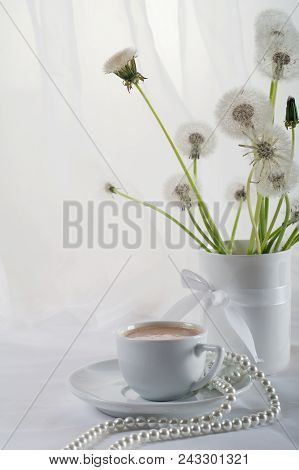 Stillife With Dandelions In A White Key