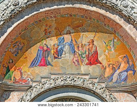Mosaic Of The Saint Mark Basilica With Jesus In Venice In Italy