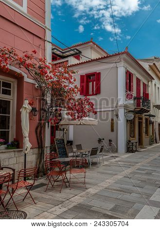 Nafplio, Greece - May 30, 2018: Beautiful Traditional Buildings In The Old Town. Nafplio In A Histor
