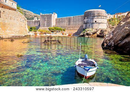 Small Harbor Under Dubrovnik City Walls View, Dalmatia Region Of Croatia