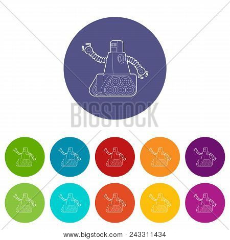 Robot With Caterpillar Track Icons Color Set Vector For Any Web Design On White Background
