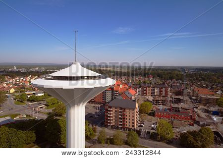 Orebro, Sweden - May 16, 2018: Aerial View Of The Mushroom Shaped Water Tower Svampen.