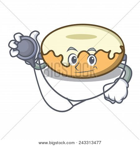 Doctor Donut With Sugar Character Cartoon Vector Illustration