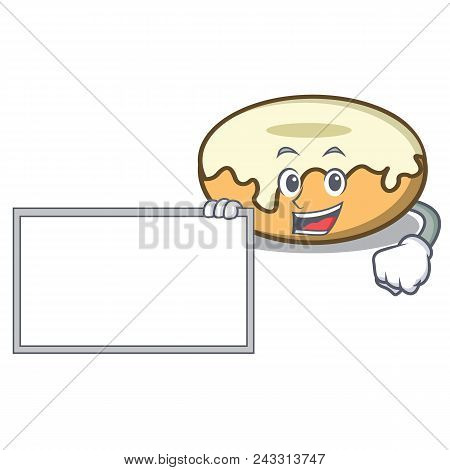With Board Donut With Sugar Character Cartoon Vector Illustration