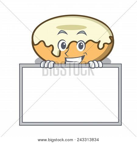 Grinning With Board Donut With Sugar Character Cartoon Vector Illustration