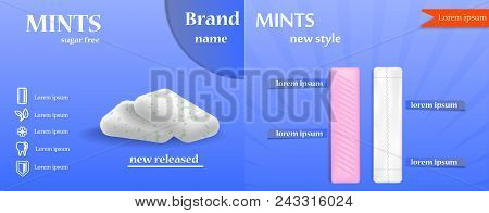 Gum Chewing Bubble Banner Set. Realistic Illustration Of 9 Gum Chewing Bubble Banner For Web