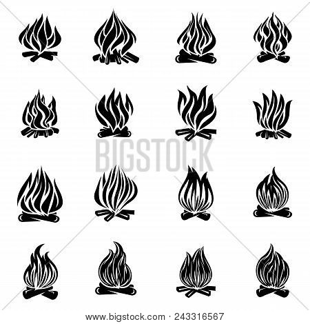 Bonfire Flame Fire Icons Set. Simple Illustration Of 16 Bonfire Flame Fire Vector Icons For Web